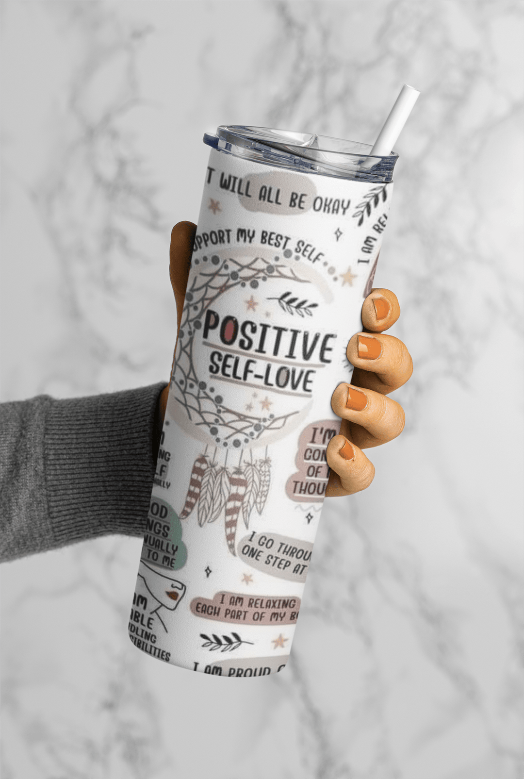 Positive Self love 20oz sublimation print - KT SUBLIMATION, DTF AND MORE LLC