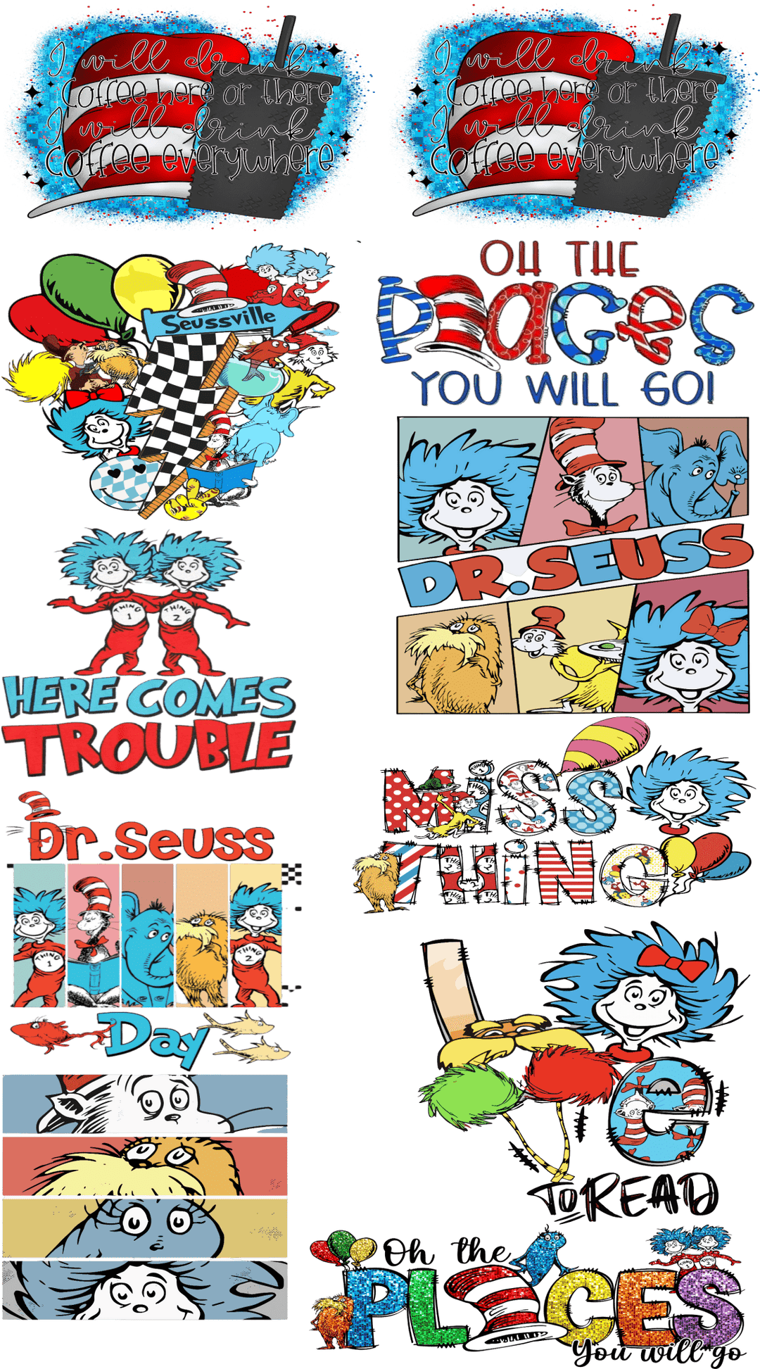 Pre - Made Dr. Seuss DTF Gang Sheet – Fun & Whimsical Transfers for Custom Apparel - KT SUBLIMATION, DTF AND MORE LLC