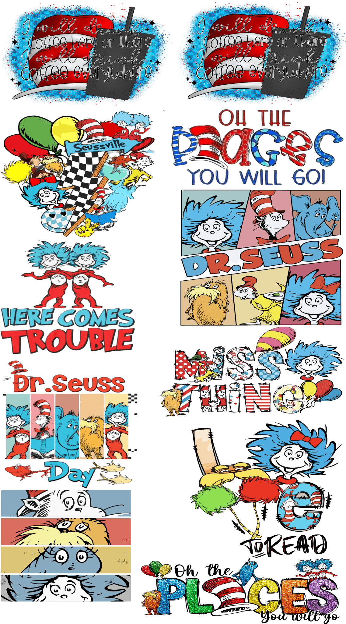 Pre - Made Dr. Seuss DTF Gang Sheet – Fun & Whimsical Transfers for Custom Apparel - KT SUBLIMATION, DTF AND MORE LLC