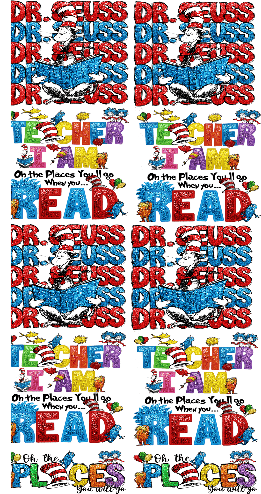 Pre - Made Glitter Dr. Seuss DTF Gang Sheet – Fun & Whimsical Transfers for Custom Apparel - KT SUBLIMATION, DTF AND MORE LLC
