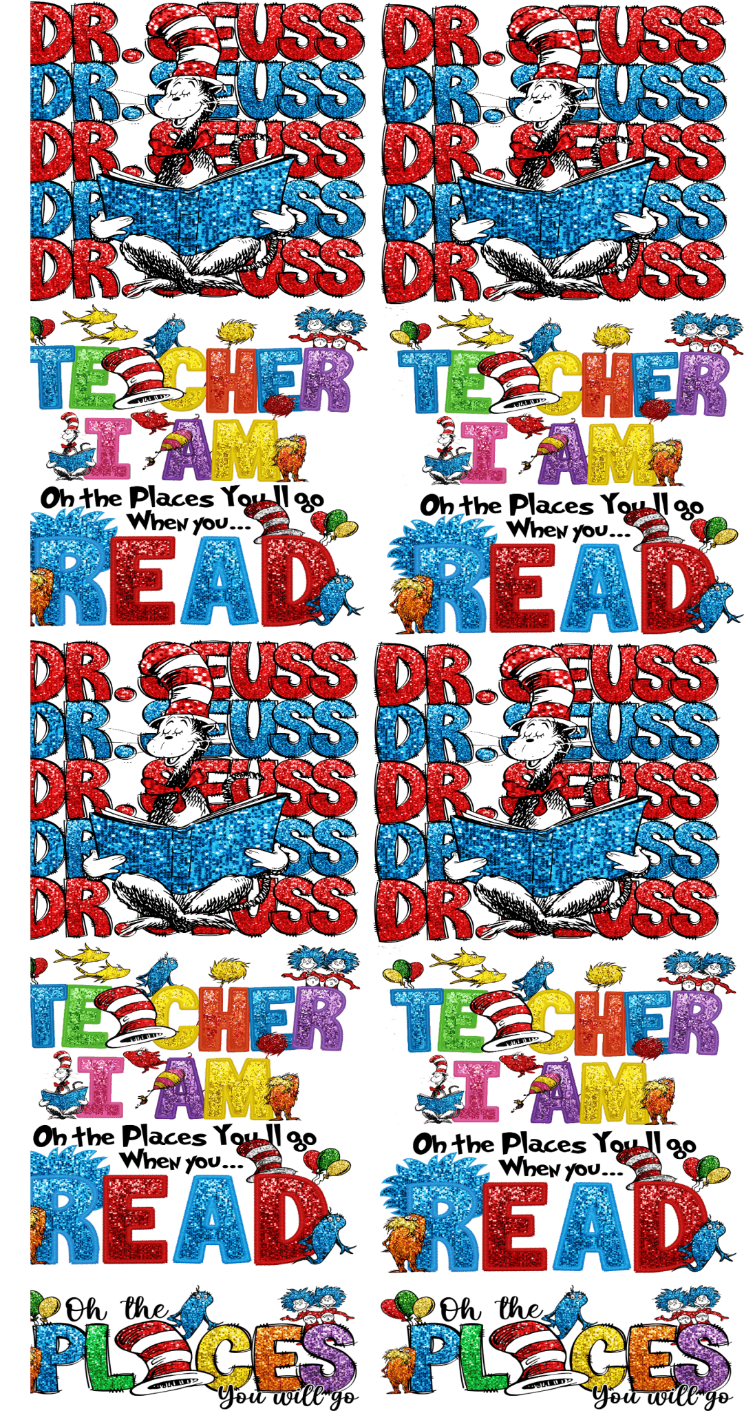 Pre - Made Glitter Dr. Seuss DTF Gang Sheet – Fun & Whimsical Transfers for Custom Apparel - KT SUBLIMATION, DTF AND MORE LLC