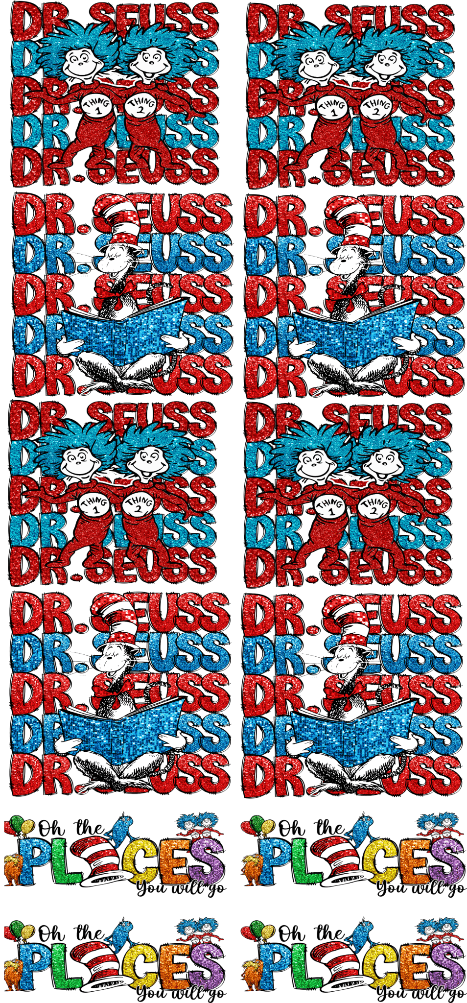 Pre-Made Glitter Dr. Seuss DTF Gang Sheet – Fun & Whimsical Transfers for Custom Apparel