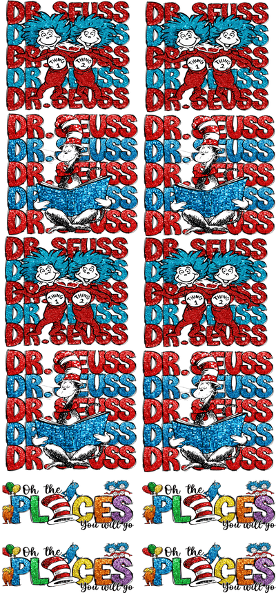 Pre - Made Glitter Dr. Seuss DTF Gang Sheet – Fun & Whimsical Transfers for Custom Apparel - KT SUBLIMATION, DTF AND MORE LLC