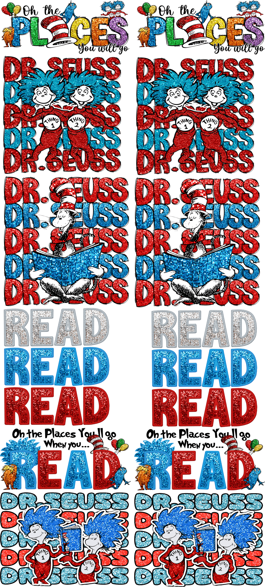 Pre-Made Glitter Dr. Seuss DTF Gang Sheet – Fun & Whimsical Transfers for Custom Apparel