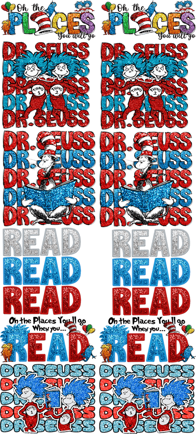 Pre - Made Glitter Dr. Seuss DTF Gang Sheet – Fun & Whimsical Transfers for Custom Apparel - KT SUBLIMATION, DTF AND MORE LLC