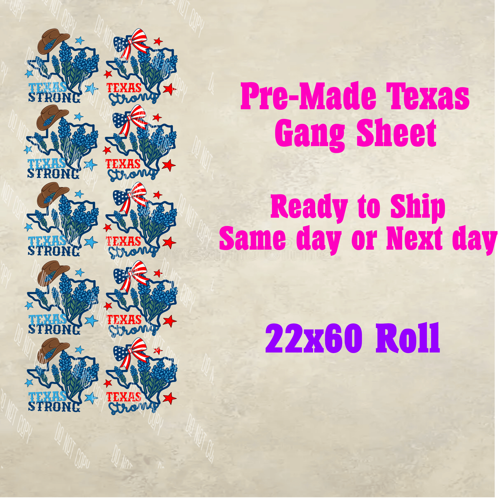 Pre-Made Texas DTF Gang Sheet – Ready to Press Lone Star Heat Transfers