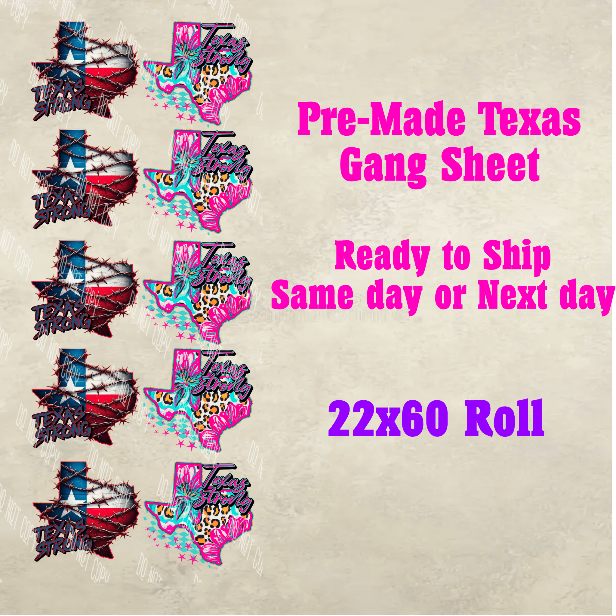 Pre-Made Texas DTF Gang Sheet – Ready to Press Lone Star Heat Transfers