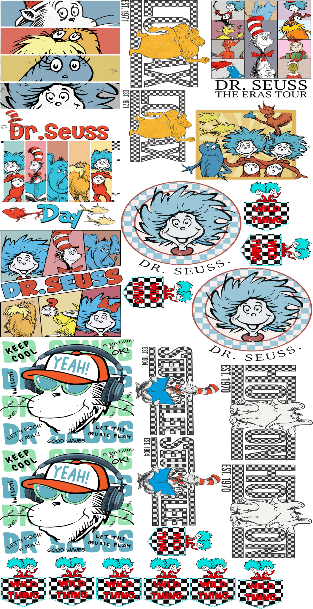 Pre-Made Youth Dr. Seuss DTF Gang Sheet – Fun & Whimsical Transfers for Kids' Custom Apparel