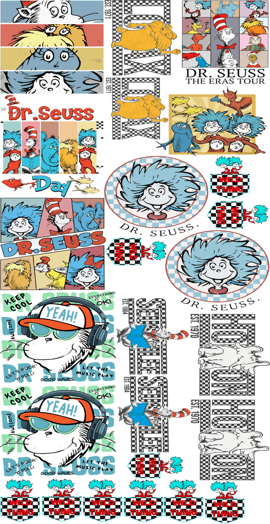 Pre - Made Youth Dr. Seuss DTF Gang Sheet – Fun & Whimsical Transfers for Kids' Custom Apparel - KT SUBLIMATION, DTF AND MORE LLC
