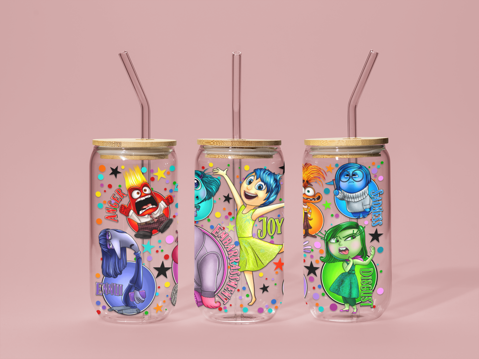 Cartoon Emotions Friends 16oz Libbey Can Glass, Mental Health , Speech Therapy, Cartoon Tumbler Wrap, Today I Feel 16oz Glass Can