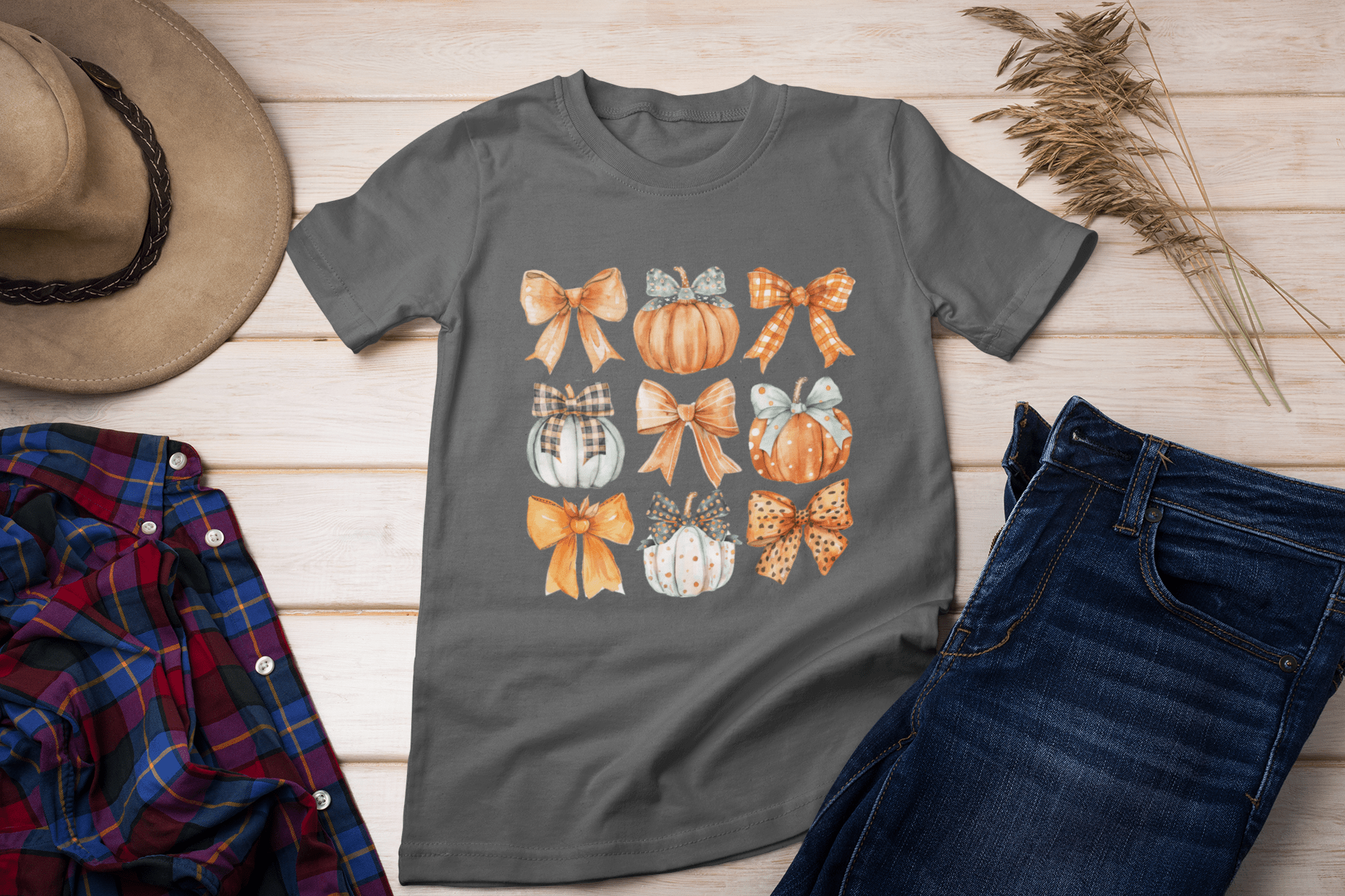 Pumpkin and Bows DTF Transfer – Cute Girly Fall Shirt Design