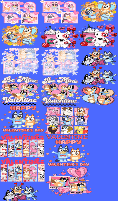 Pups Valentine Pre - Made Gang Sheet DTF | Ready - to - Press Dog Transfers | Cute & Customizable - KT SUBLIMATION, DTF AND MORE LLC