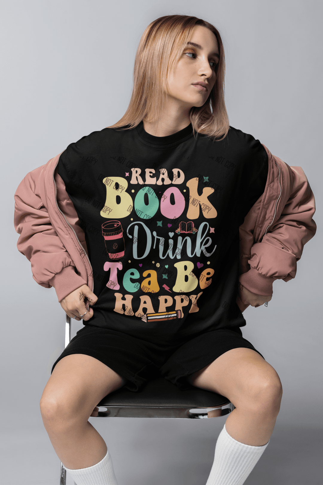 Read Books, Drink Tea, Be Happy – DTF Transfer for Book Lovers | Cozy & Uplifting Design for Readers - KT SUBLIMATION, DTF AND MORE LLC