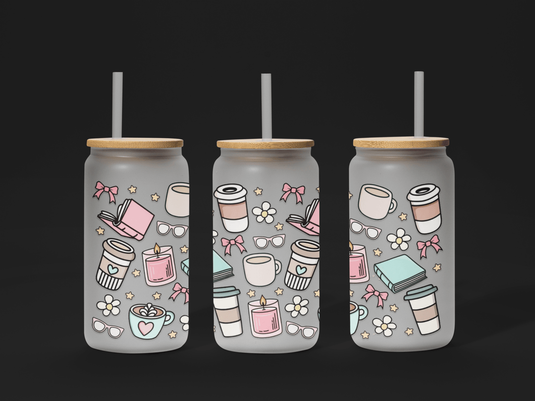 📚 Reading Girl UV DTF Wrap – Waterproof & Ready to Apply for 16oz Glass Cups! ☕️ - KT SUBLIMATION, DTF AND MORE LLC