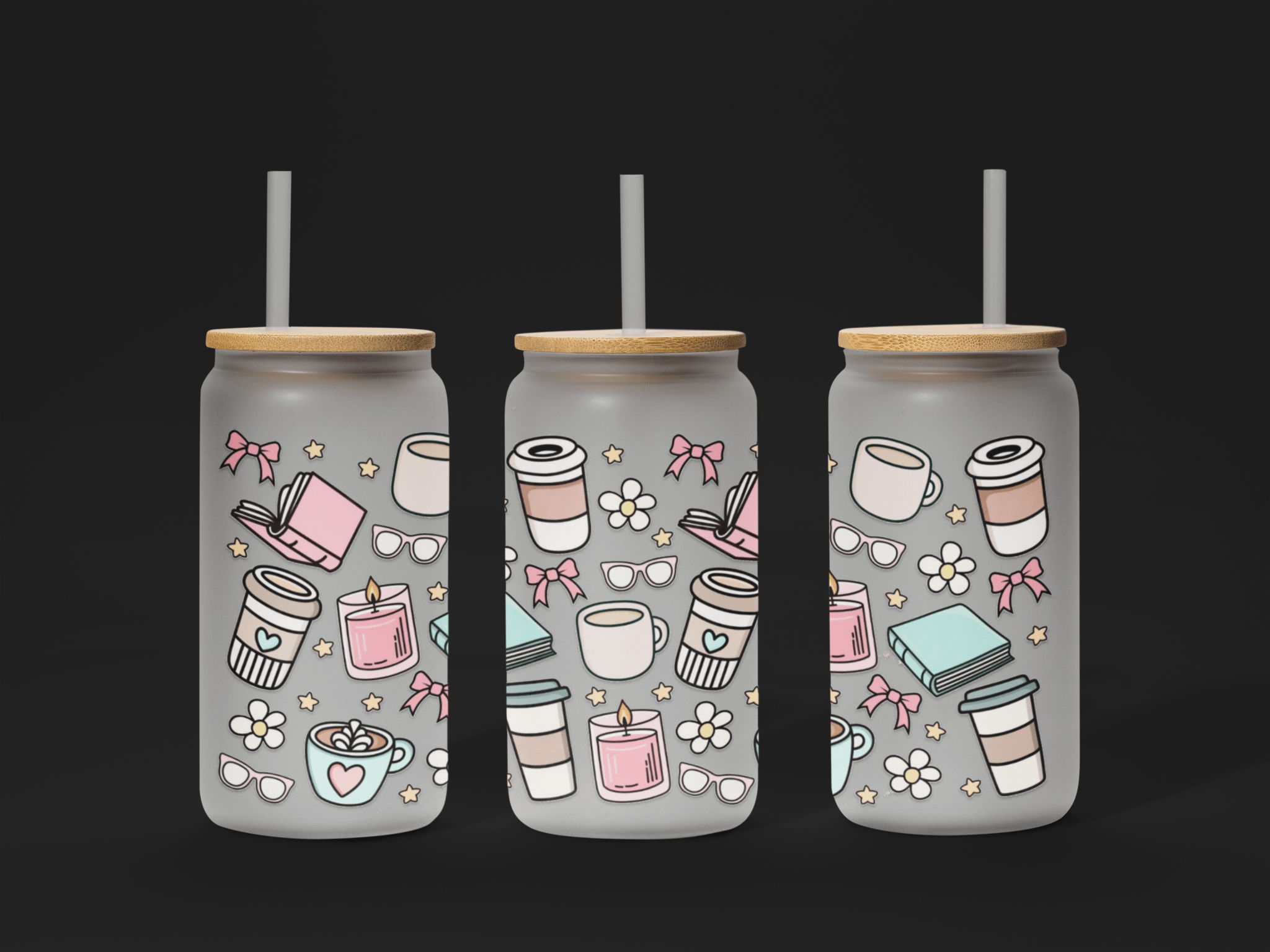 📚 Reading Girl UV DTF Wrap – Waterproof & Ready to Apply for 16oz Glass Cups! ☕️ - KT SUBLIMATION, DTF AND MORE LLC