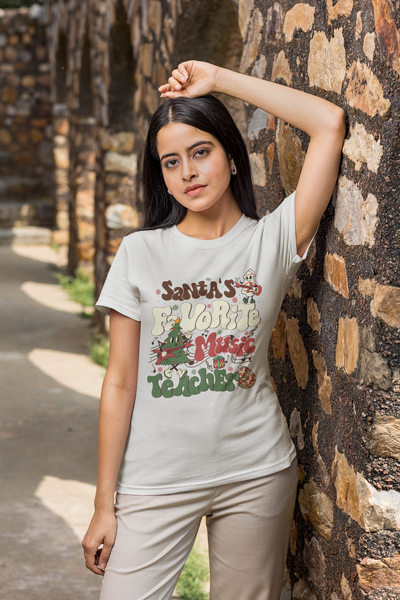 Santa's Favorite Teacher DTF Tee  music t-shirt
