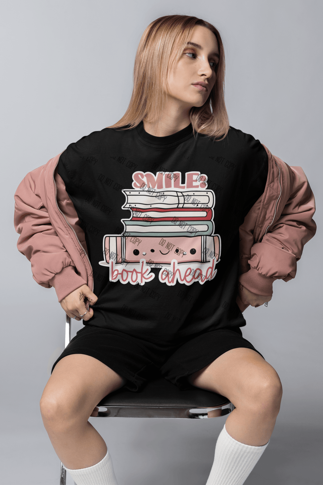 "Smile, Book Ahead" – DTF Transfer for Book Lovers | Positive & Fun Design for Readers - KT SUBLIMATION, DTF AND MORE LLC