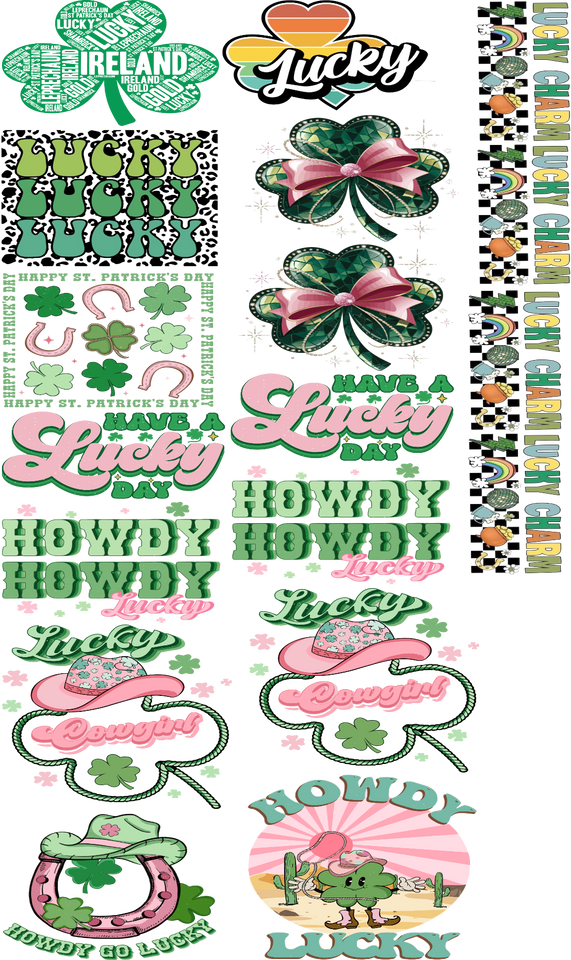 Pre-Made Lucky Transfers for Custom Apparel, St. Patrick’s Day DTF Gang Sheet