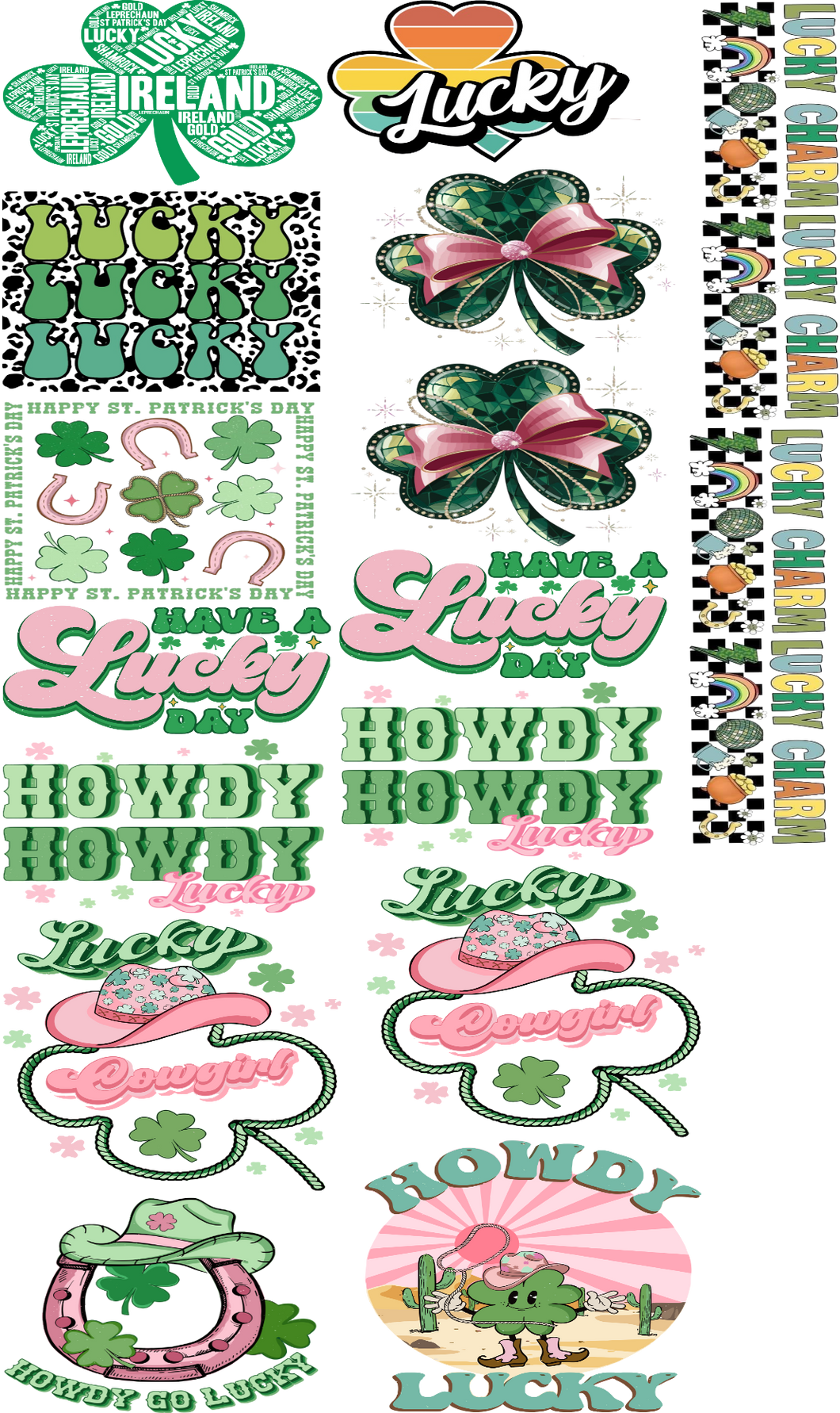 Pre-Made Lucky Transfers for Custom Apparel, St. Patrick’s Day DTF Gang Sheet