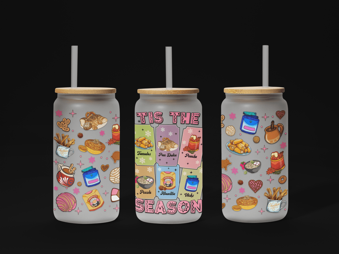 This the Season Christmas 16oz Glass Can Wrap UV, Christmas Libbey Glass Can Wrap 16oz, Christmas Calories, Mexican Christmas, Pan Dulce Glass Can Wrap - KT SUBLIMATION, DTF AND MORE LLC