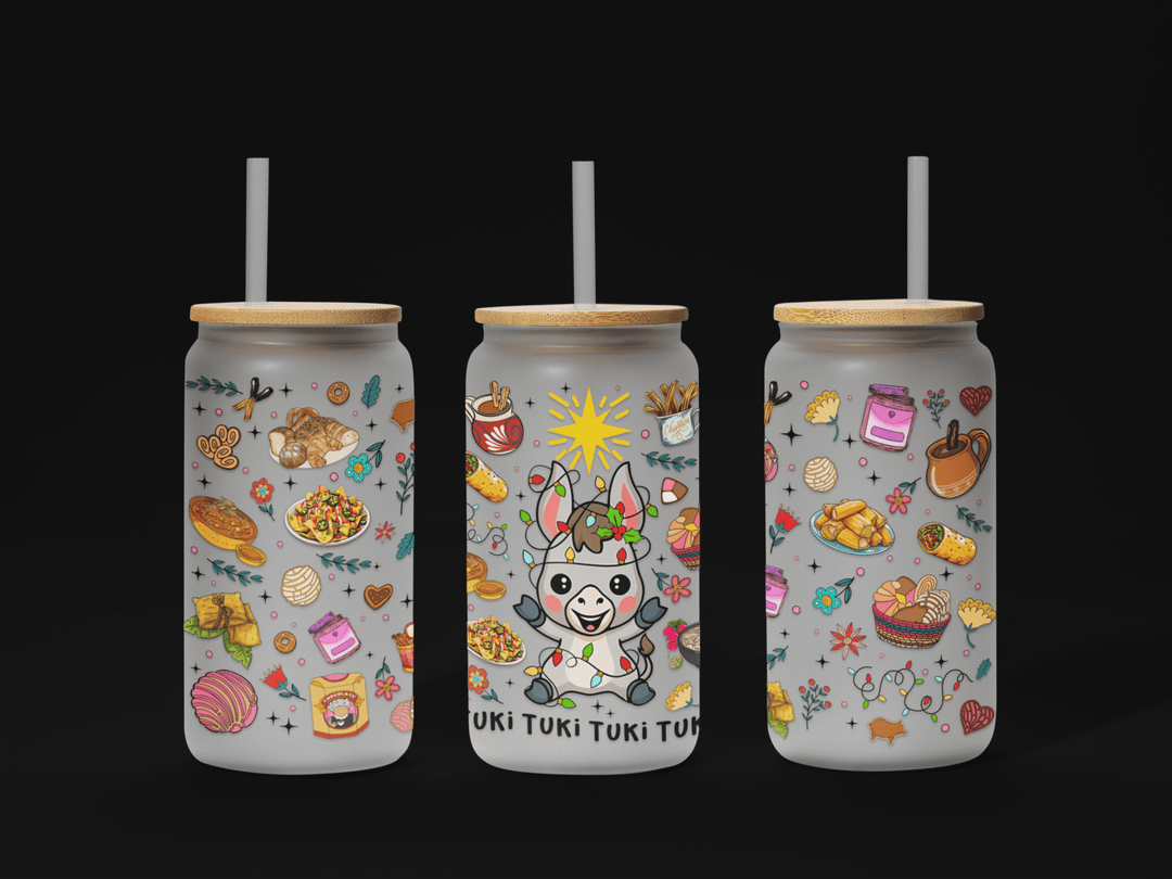 Tuki tuki Tuki, Christmas 16oz Glass Can Wrap UV, Christmas Libbey Glass Can Wrap 16oz, Christmas Calories, Mexican Christmas, Pan Dulce Glass Can Wrap - KT SUBLIMATION, DTF AND MORE LLC