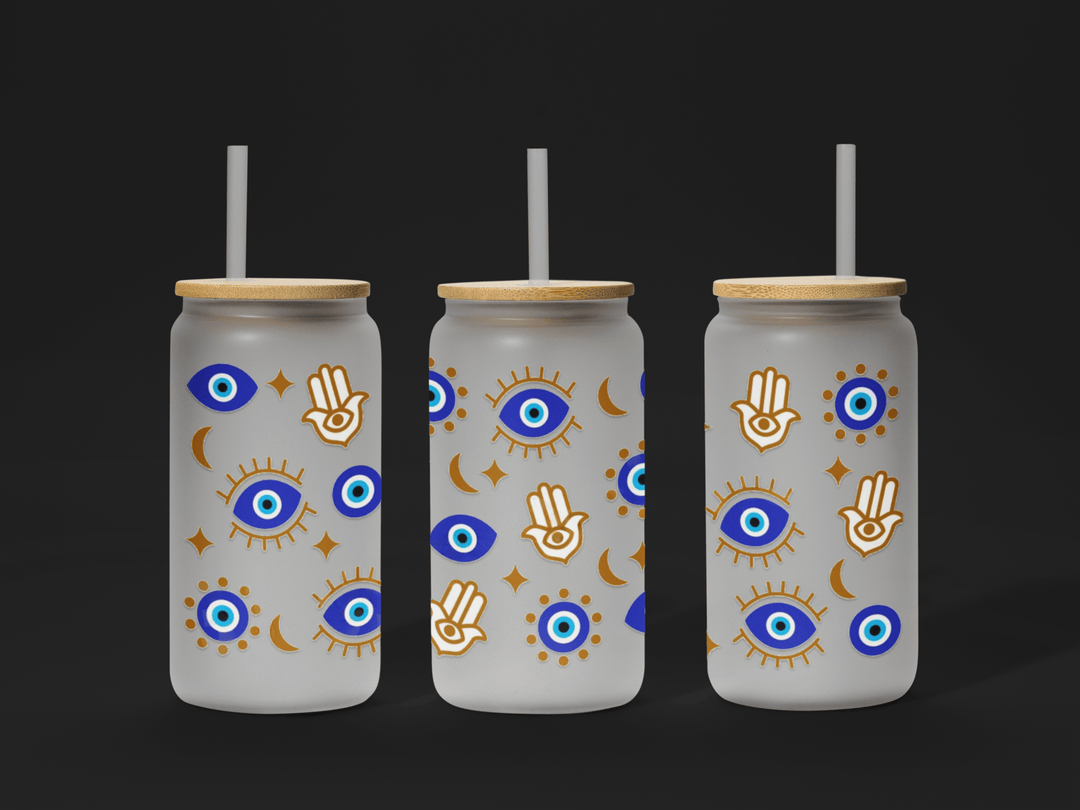 UV DTF Evil Eye Hamsa 16oz Cup Wrap – Good Vibes & Protection 🔮💙✨ - KT SUBLIMATION, DTF AND MORE LLC