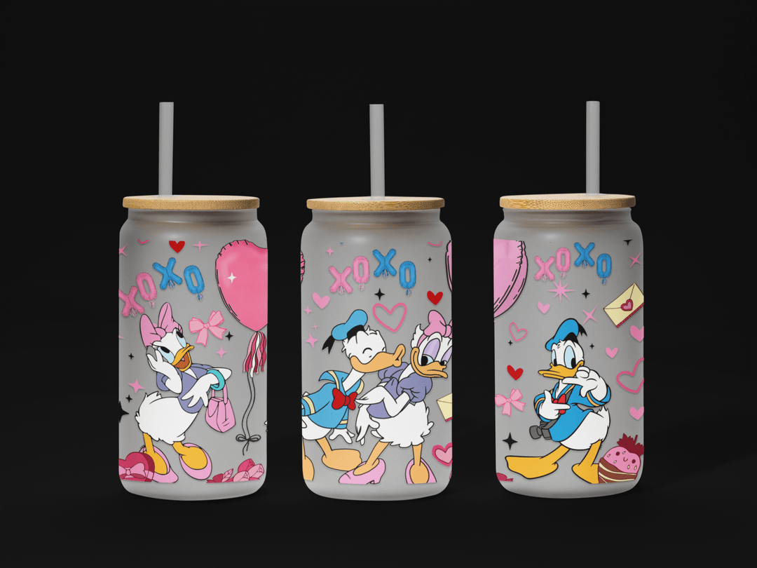 Valentine Couple Cartoon UV DTF Wrap – 16oz Libbey Glass Ready to Apply!" 💕🥤✨ - KT SUBLIMATION, DTF AND MORE LLC