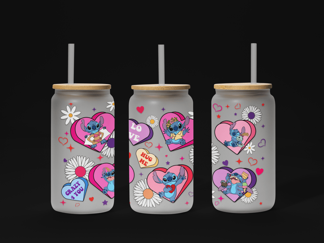 Valentine Couple Cartoon UV DTF Wrap – 16oz Libbey Glass Ready to Apply!" 💕🥤✨ - KT SUBLIMATION, DTF AND MORE LLC