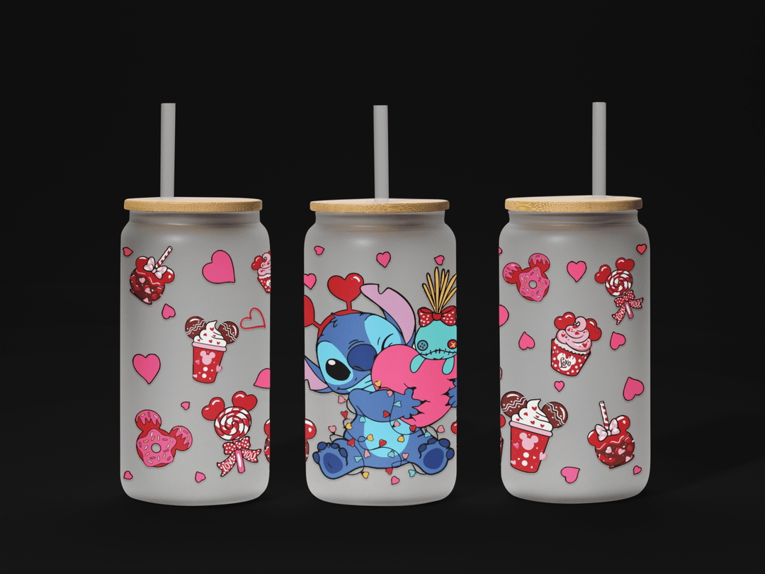 Valentine Couple Cartoon UV DTF Wrap – 16oz Libbey Glass Ready to Apply!" 💕🥤✨ - KT SUBLIMATION, DTF AND MORE LLC