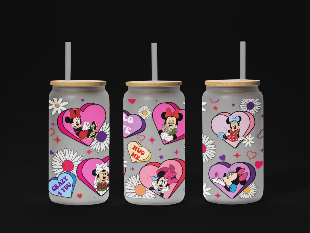 Valentine Couple Cartoon UV DTF Wrap – 16oz Libbey Glass Ready to Apply!" 💕🥤✨ - KT SUBLIMATION, DTF AND MORE LLC