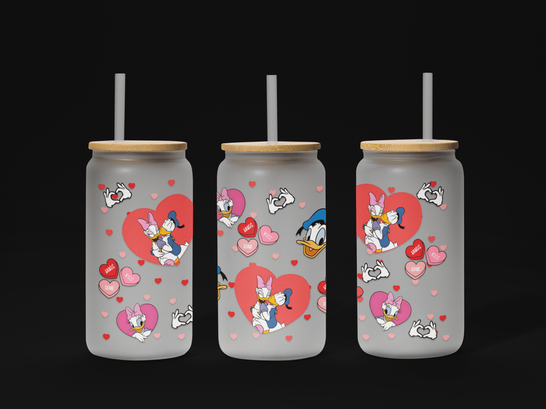 Valentine Couple Cartoon UV DTF Wrap – 16oz Libbey Glass Ready to Apply!" 💕🥤✨ - KT SUBLIMATION, DTF AND MORE LLC