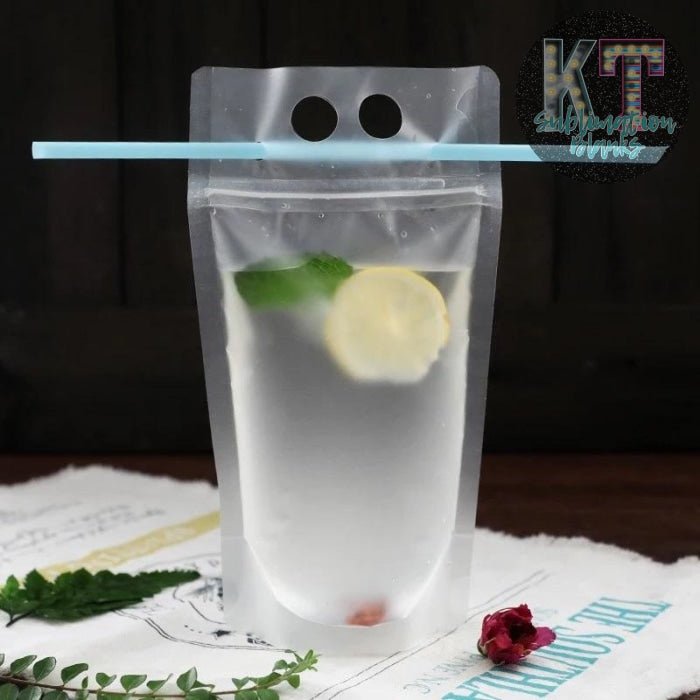 20 Pieces Birthday Drink Pouches for Adults with Straw Heavy Duty Hand - held Translucent Reclosable Zipper Smoothie Juice Pouches Stand - up Plastic Pouches for Birthday Party - KT SUBLIMATION, DTF AND MORE LLC