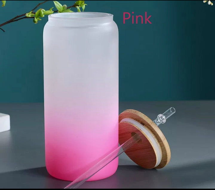 20oz Glass Frosted Cup Bamboo Lid Sublimation - KT SUBLIMATION, DTF AND MORE LLC