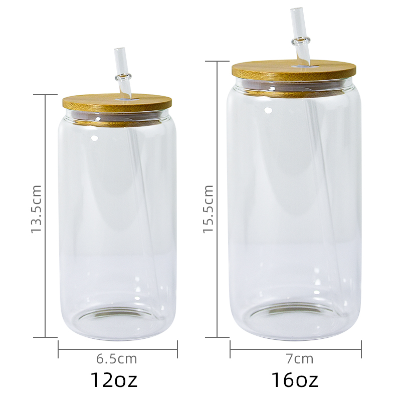 16oz Clear Can Beer Glass Cup Bamboo Lid Sublimation