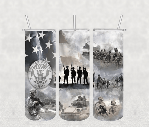 Army 20oz Tumbler Sublimation Print – Military - Inspired Design for Veterans & Patriots - KT SUBLIMATION, DTF AND MORE LLC