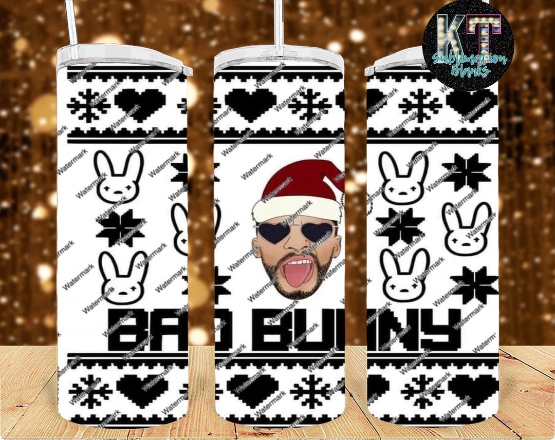 Bad Bunny Christmas 20oz Tumbler Sublimation Print - KT SUBLIMATION, DTF AND MORE LLC