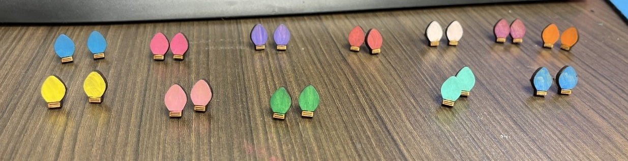 Christmas Stud Earrings – Hand-Painted Laser Cut Holiday Lights!