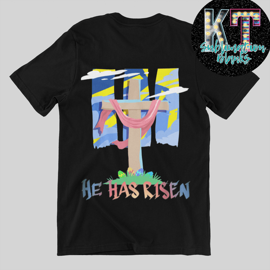 Cross He Has Risen DTF, Easter Transfer - KT SUBLIMATION, DTF AND MORE LLC
