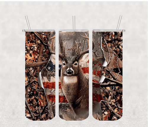 Deer and Flag 20oz Tumbler Sublimation Print - KT SUBLIMATION, DTF AND MORE LLC