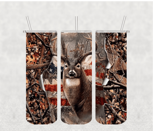 Deer and Flag 20oz Tumbler Sublimation Print - KT SUBLIMATION, DTF AND MORE LLC