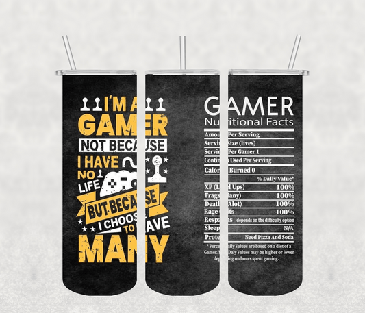 Gamer 20oz Tumbler Sublimation Print - KT SUBLIMATION, DTF AND MORE LLC