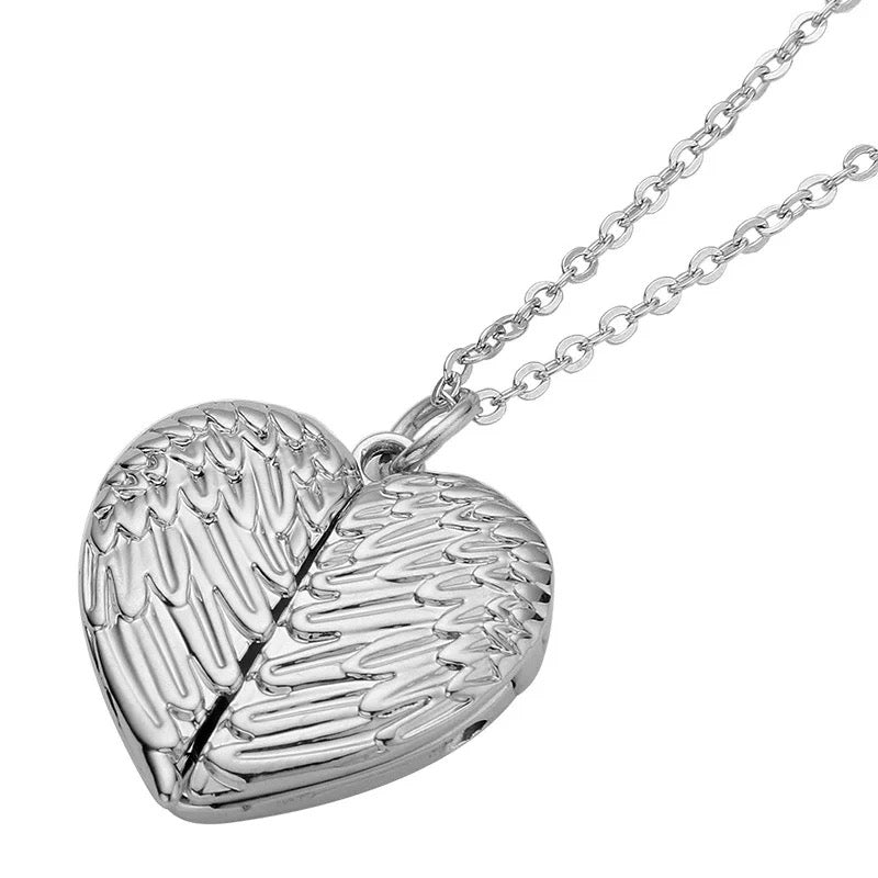 Silver Angel wing locket necklece