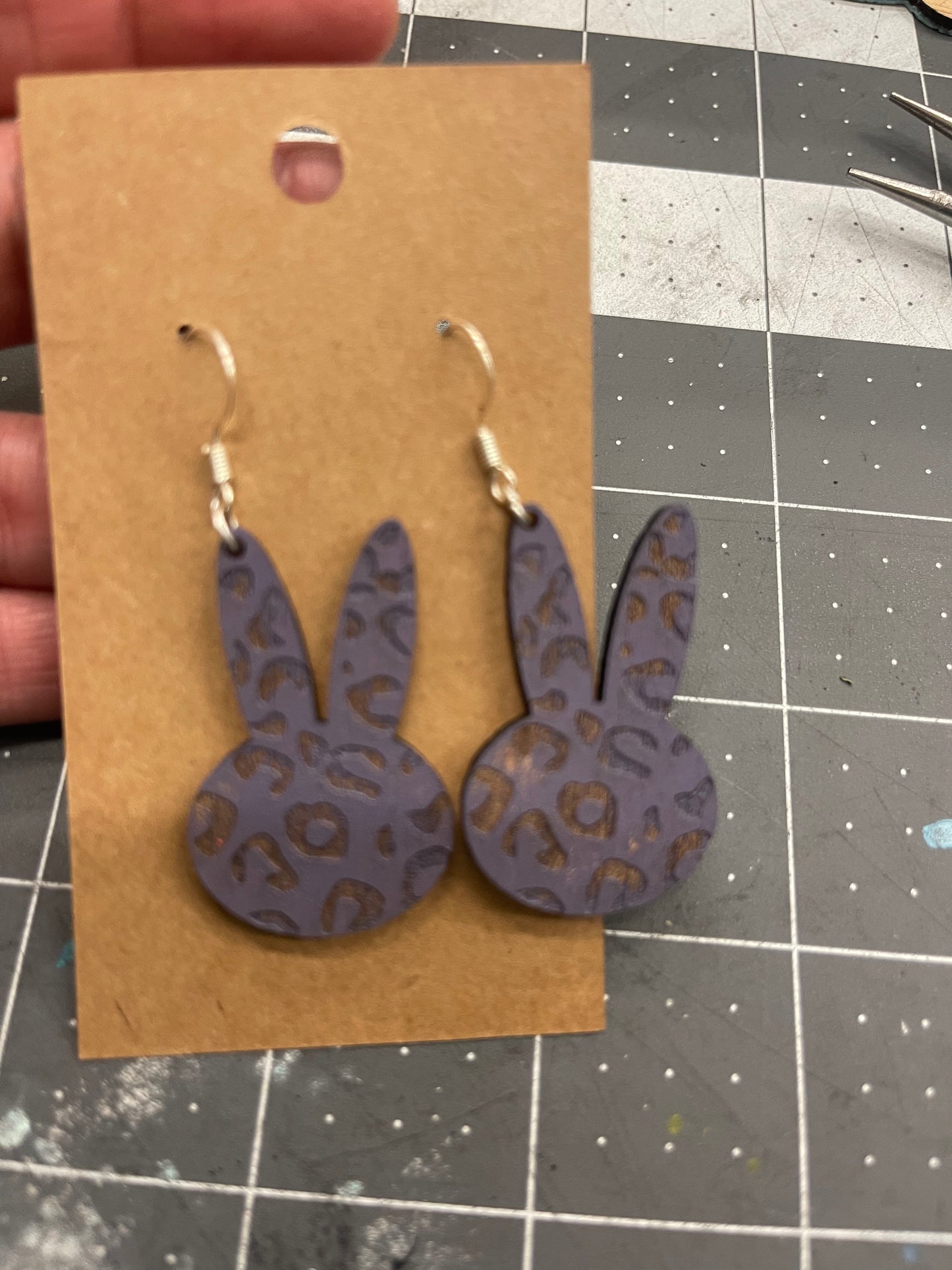 Leopard Bunny Easter dangle Earring, Handmade
