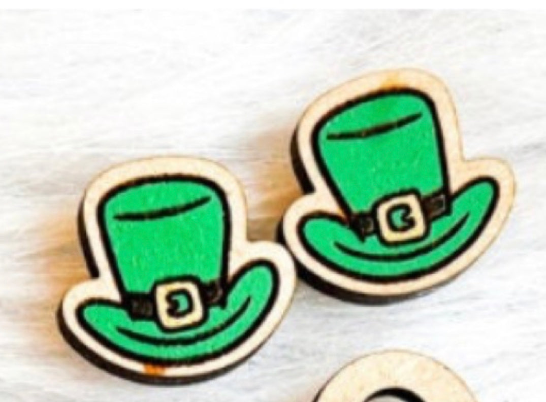 St. Patrick’s Day Hat Stud Earrings – Handmade Festive Green Studs