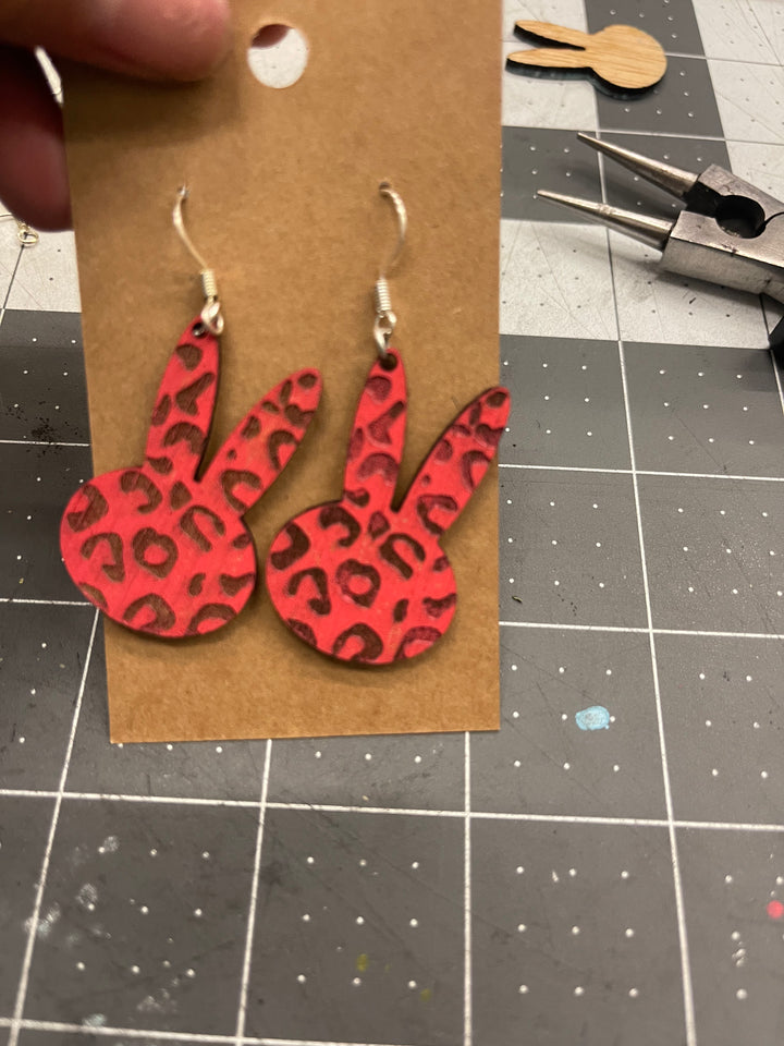 Leopard Bunny Easter dangle Earring, Handmade