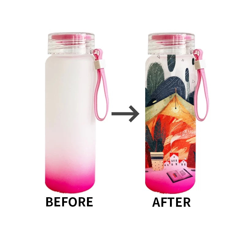Sublimation Frosted Glass Water Bottles, 16.9 oz water bottles, Sublimation Blanks
