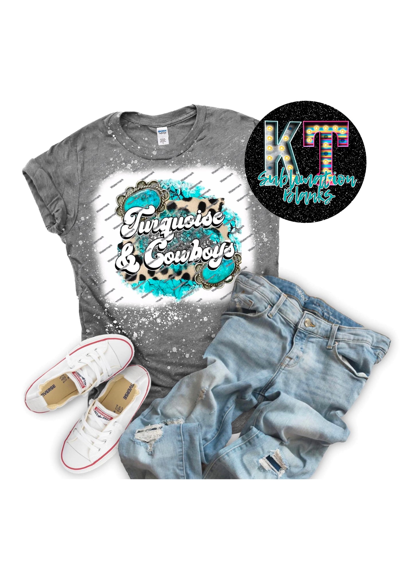 Turquoise & Cowboys  DTF, Ready to press transfer
