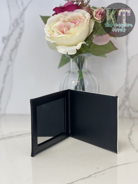 Leather Pocket Mirror – Small Compact Makeup Mirror with 1X/3X Magnification, PU Leather Cover - KT SUBLIMATION, DTF AND MORE LLC