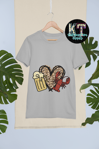 Crawfish Heart and Beer DTF,  Ready to Press, DTF Transfer Print