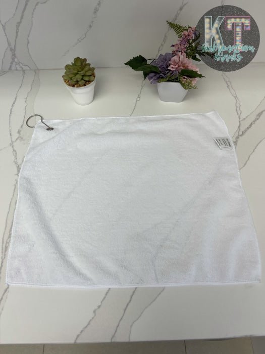 Premium Microfiber Fabric , with Heavy Duty Carabiner Clip | Golf Towel for Men and Women (White Golf Towel) - KT SUBLIMATION, DTF AND MORE LLC